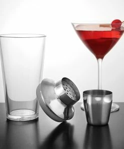 Cheap ⭐ Bars 3 Piece Plastic Shaker With Stainless Steel Mid Section ⌛ -Bars Sales Shop 3pc plastic mixing glass stainless steel strainer clear main 800x