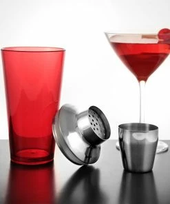 Cheap ⭐ Bars 3 Piece Plastic Shaker With Stainless Steel Mid Section ⌛ -Bars Sales Shop 3pc plastic mixing glass stainless steel strainer red main 800x