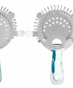 Cheap 😀 Bars 4 Prong Cocktail Strainer - Swirl Vinylworks 🤩 -Bars Sales Shop 4 prong blue white vinyl swirl cocktail strainer 800x