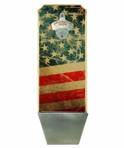 Brand new ⌛ Bars American Flag – Wall Mounted Wood Plaque Bottle Opener And Cap Catcher 👏