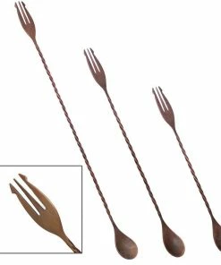 Coupon 🥰 Bars BarConic® Copper Trident Bar Spoons - Brushed Antique Finish - Three Lengths Available ❤️