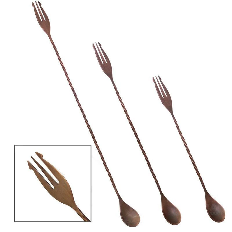 Coupon 🥰 Bars BarConic® Copper Trident Bar Spoons - Brushed Antique Finish - Three Lengths Available ❤️ 1 Coupon 🥰 Bars BarConic® Copper Trident Bar Spoons - Brushed Antique Finish - Three Lengths Available ❤️
