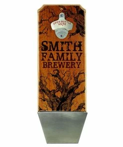 Best Pirce 🤩 Bars Custom Wall Mounted Wood Plaque Bottle Opener And Cap Catcher - Family Brewery 👍