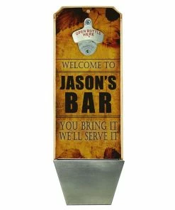 Best Sale 🔔 Bars Custom Wall Mounted Wood Plaque Bottle Opener And Cap Catcher - Serve It 😉