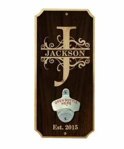 Best Sale 🧨 Bars Fancy Monogram - Wall Mounted Wood Plaque Bottle Opener 😀