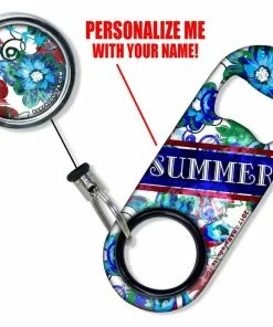 Wholesale 🌟 Bars Add Your Name - Mini Bottle Opener With Retractable Reel - Grungy Floral 🛒