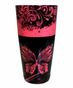 Deals 🌟 Bars Printed Cocktail Shaker Tin - NEON Pink Butterfly - 28 Ounce Weighted 🌟