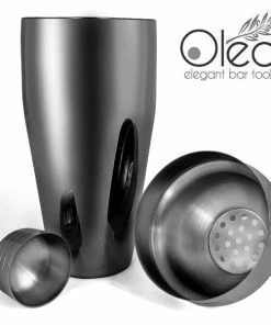 Wholesale ❤️ Bars Olea™ Gunmetal Plated 3-Piece Cocktail Shaker Deluxe - 24 Ounce 🔥 -Bars Sales Shop olea 3 piece black shaker bpc 3 800x