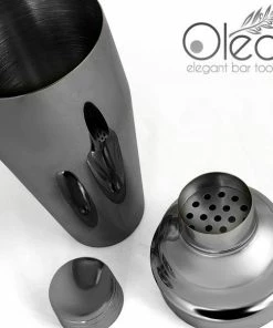 Wholesale ❤️ Bars Olea™ Gunmetal Plated 3-Piece Cocktail Shaker Deluxe - 24 Ounce 🔥 -Bars Sales Shop olea 3 piece black shaker bpc 4 800x