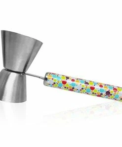 Coupon ❤️ Bars Retro Dots Jigger With Printed Handle Design - .75oz X 1.25oz 🎁