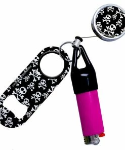 Coupon 🎁 Bars Retractable Reel, Mini Bottle Opener And Lighter Leash® Clug SET - Cute Skulls 🔔