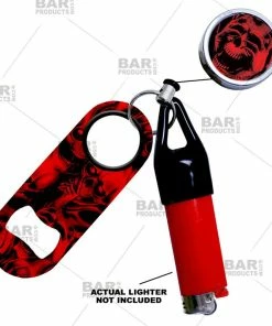 Cheap 🔥 Bars Retractable Reel, Mini Bottle Opener And Lighter Leash® Clug SET - Evil Skulls 😉