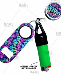 Coupon 🔥 Bars Retractable Reel, Mini Bottle Opener And Lighter Leash® Clug SET - Tie Dye 😍