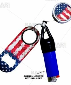 Cheapest 👏 Bars Retractable Reel, Mini Bottle Opener And Lighter Leash® Clug SET - US Grunge Flag 😀