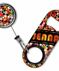 Cheap ⌛ Bars Add Your Name - Mini Bottle Opener With Retractable Reel - Grungy Retro Dots 😉