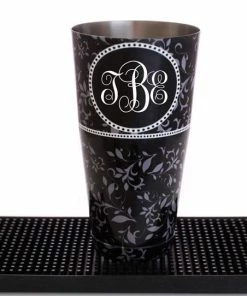 Hot Sale 👏 Bars Monogram Gray Swirls Cocktail Shaker Tin - 28 Oz Weighted - ADD YOUR NAME 👍 -Bars Sales Shop swirl monogram cocktail shaker custom black up 800x