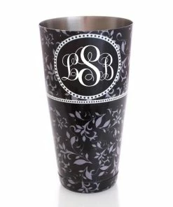 Hot Sale 👏 Bars Monogram Gray Swirls Cocktail Shaker Tin - 28 Oz Weighted - ADD YOUR NAME 👍 -Bars Sales Shop swirl monogram cocktail shaker custom black upmain bs 800x