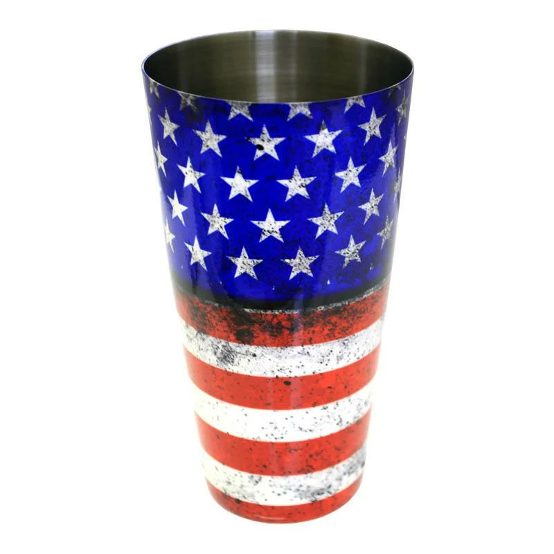 Promo 💯 Bars Printed Cocktail Shaker Tin - Grungy US Flag - 28 Ounce Weighted 🔔 2 Promo 💯 Bars Printed Cocktail Shaker Tin - Grungy US Flag - 28 Ounce Weighted 🔔 - Image 2
