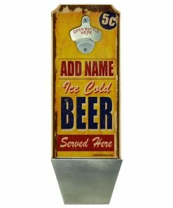 Outlet 👍 Bars Add Your Name - Wall Mounted Wood Plaque Bottle Opener & Cap Catcher - Vintage Ice Cold Beer ✨