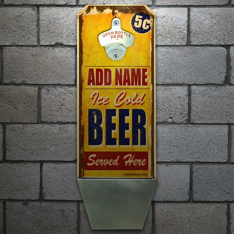 Outlet 👍 Bars Add Your Name - Wall Mounted Wood Plaque Bottle Opener & Cap Catcher - Vintage Ice Cold Beer ✨ 3 Outlet 👍 Bars Add Your Name - Wall Mounted Wood Plaque Bottle Opener & Cap Catcher - Vintage Ice Cold Beer ✨ - Image 3