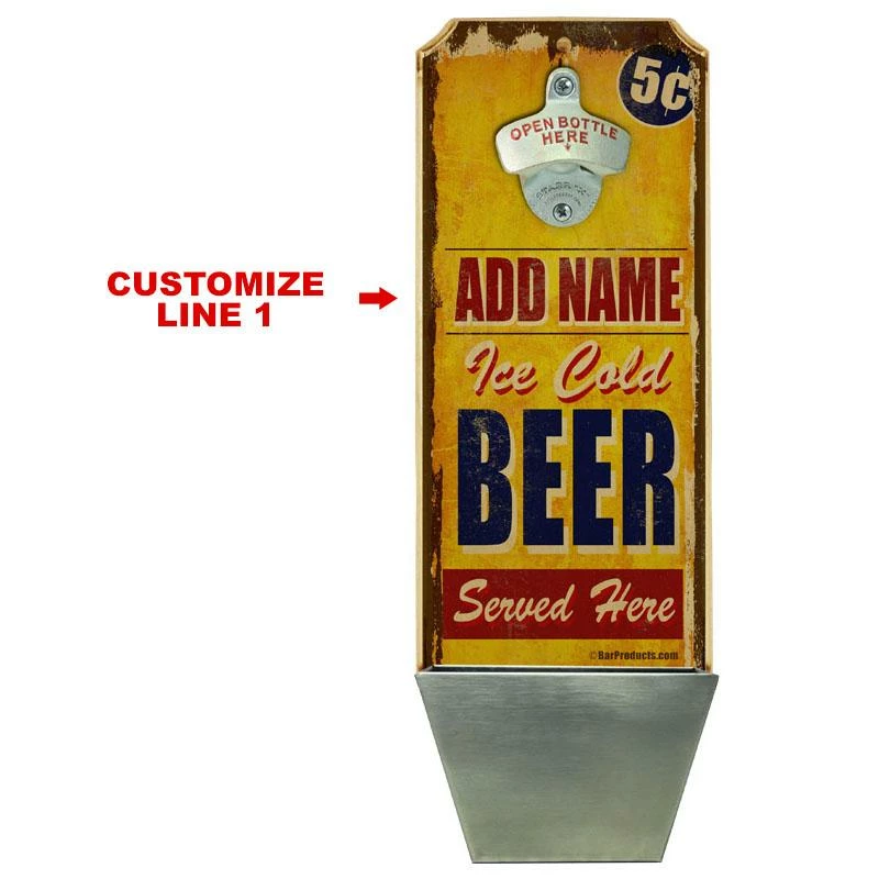 Outlet 👍 Bars Add Your Name - Wall Mounted Wood Plaque Bottle Opener & Cap Catcher - Vintage Ice Cold Beer ✨ 2 Outlet 👍 Bars Add Your Name - Wall Mounted Wood Plaque Bottle Opener & Cap Catcher - Vintage Ice Cold Beer ✨ - Image 2
