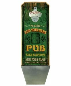 Best Pirce 👍 Bars Add Your Name - Wall Mounted Wood Plaque Bottle Opener & Cap Catcher - Vintage Irish Pub ⭐