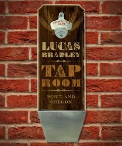 Outlet ✔️ Bars Add Your Name - Wall Mounted Wood Plaque Bottle Opener & Cap Catcher - Tap Room 🤩 -Bars Sales Shop wall mount cap catcher tap room web brn 1 800x