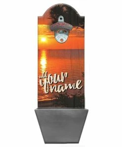 Promo 💯 Bars Custom Wooden Bottle Opener With Cap Catcher - Orange Sunset 🌟