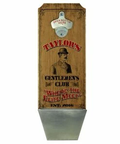 Cheapest 🤩 Bars Gentlemen's Club Wall Mounted Wood Plaque Bottle Opener & Cap Catcher - CUSTOMIZABLE 🛒